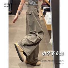 145小个子美式复古直筒休闲工装牛仔裤女高腰宽松垂感弯刀阔腿裤