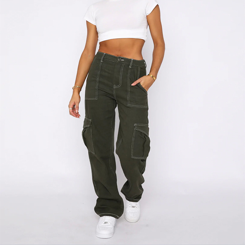 Ventas directas de fábrica moda europea y americana super Un adelgazamiento pantalones vaqueros guapos de cintura alta de las mujeres de la calle suelta overoles de pierna ancha moda