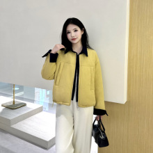 爆款女装时尚洋气拼接撞色棉衣棉服女2025新款冬季翻领短外套