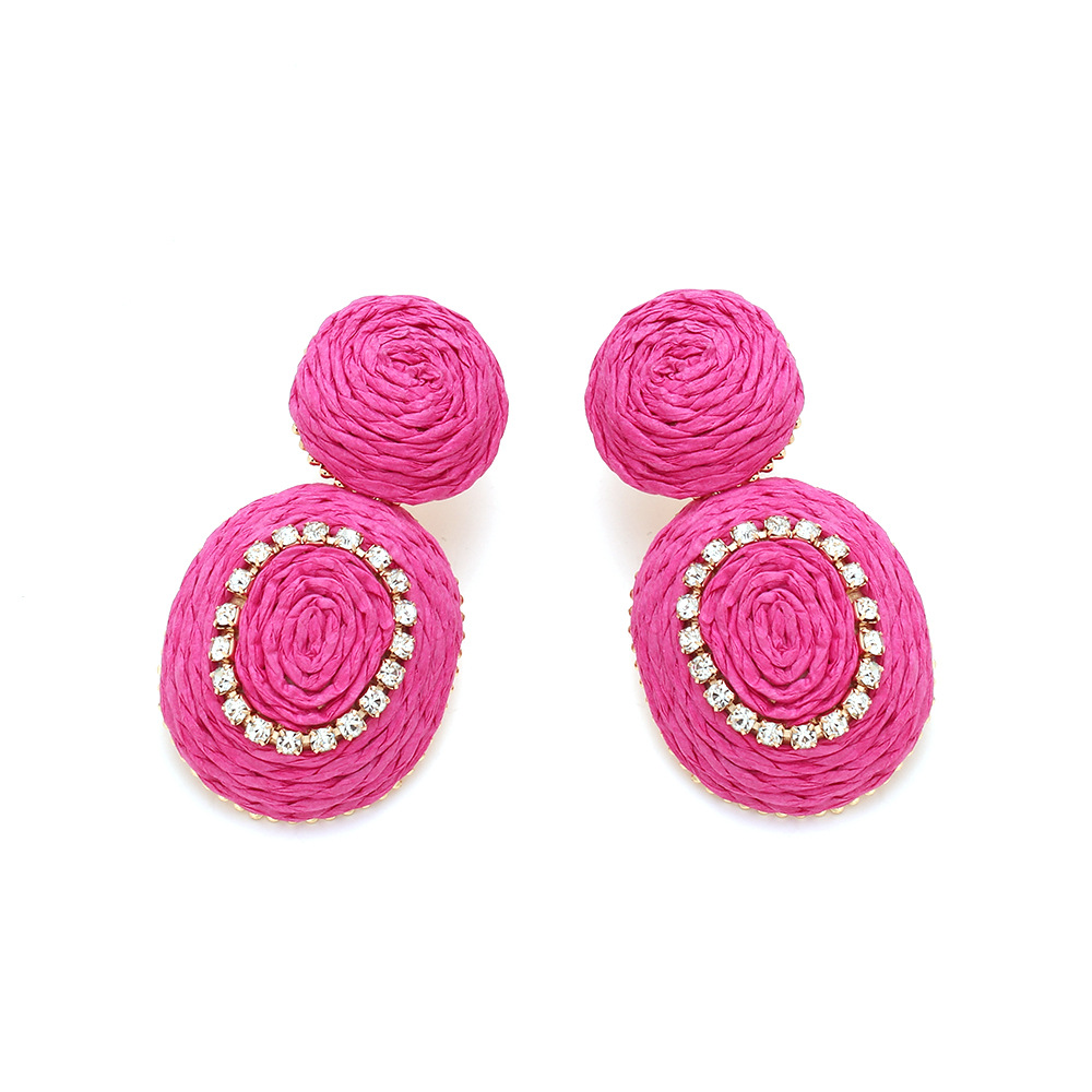 Bohemian Holiday Style Rattan Oval Earrings European And American Ins Hand-Woven Raffia Geometric Earrings For Women display picture 3