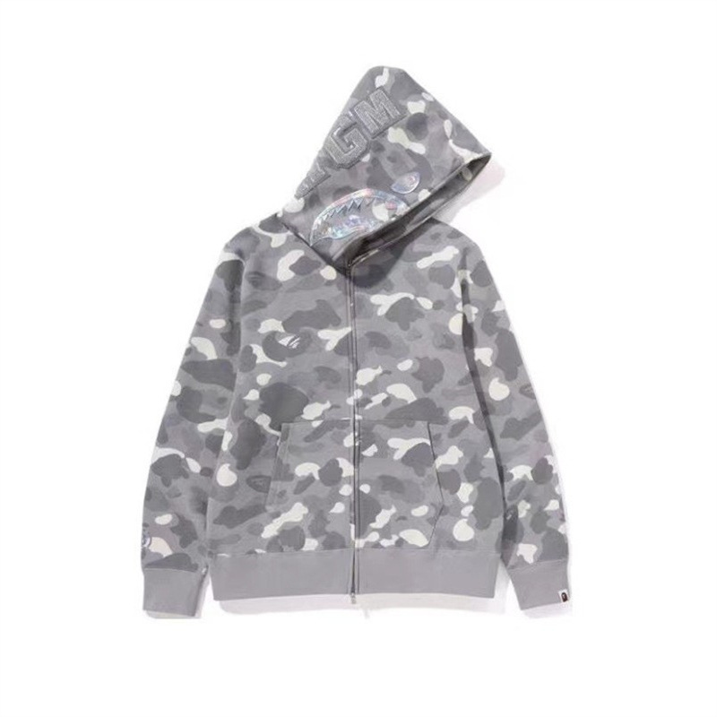 Cross-Border Wholesale Japanese Trendy Brand Bape Shark Head Sweatshirt Men's 3D Digital Print Sports Cardigan Zip-Up Hoodie