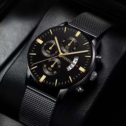 Cross-border new blue men's mesh strap watch men's quartz calendar watch fashionable business watch wholesale