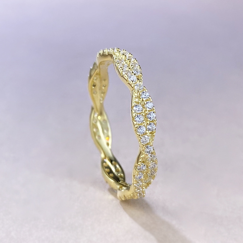 Men's Stackable Ring S925 Sterling Silver Gold Plated Diamond Band_voghion.com