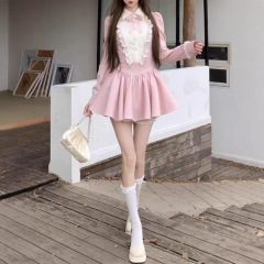 甜美小香风高腰连衣裙女2025秋季新款可爱收腰显瘦蓬蓬花苞短裙子