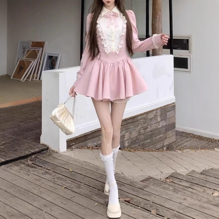 Sweet Little Fragrant High-Waisted Dress for Women 2025 New Autum Style Cute Waist Slimming Look Fluffy Bud Short Skirt
