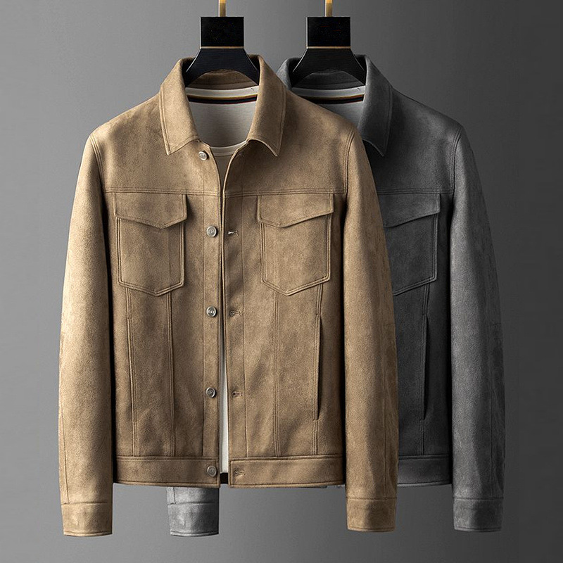 Herretøj Jakke herre efterår og vinter slank revers afslappet business let luksuriøs ruskindsjakke unge herretoppe trendy ny stil_voghion.com