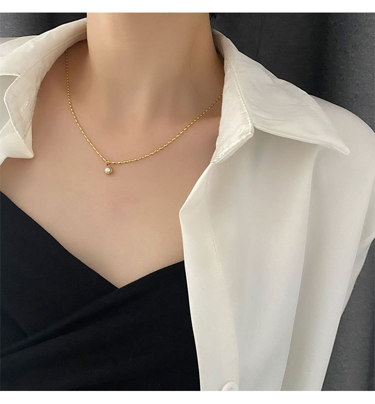 Glam Round Titanium Steel Plating Artificial Pearls Pendant Necklace_colorza_5