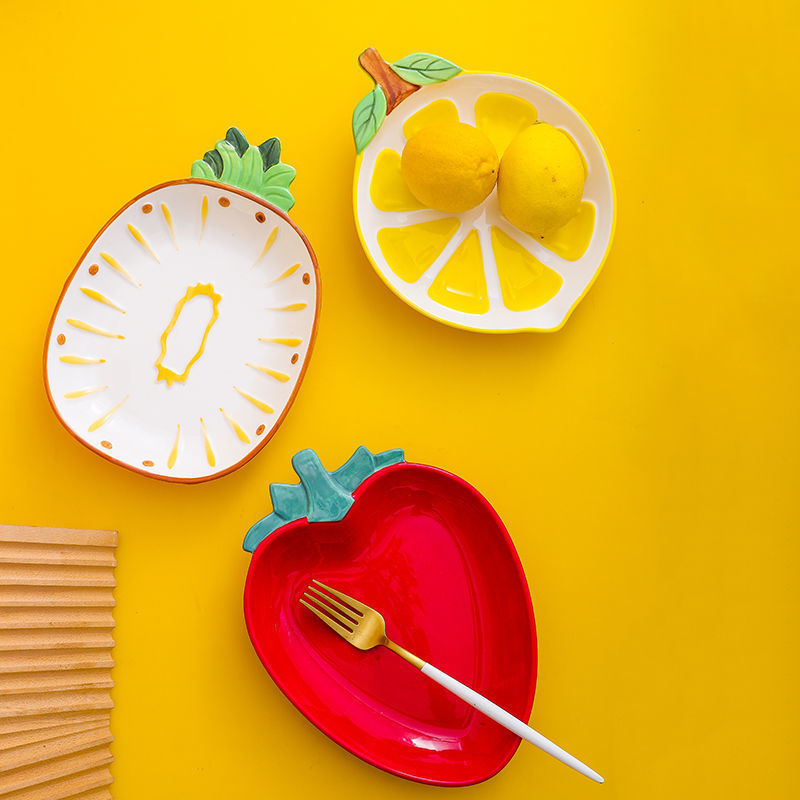 Ceramic Cartoon Tableware Bowl and Plate Set Super Cute Three-Piece Set Kidsren's Cute Dinner Plate Popular Creative Fruit Shaped Plate