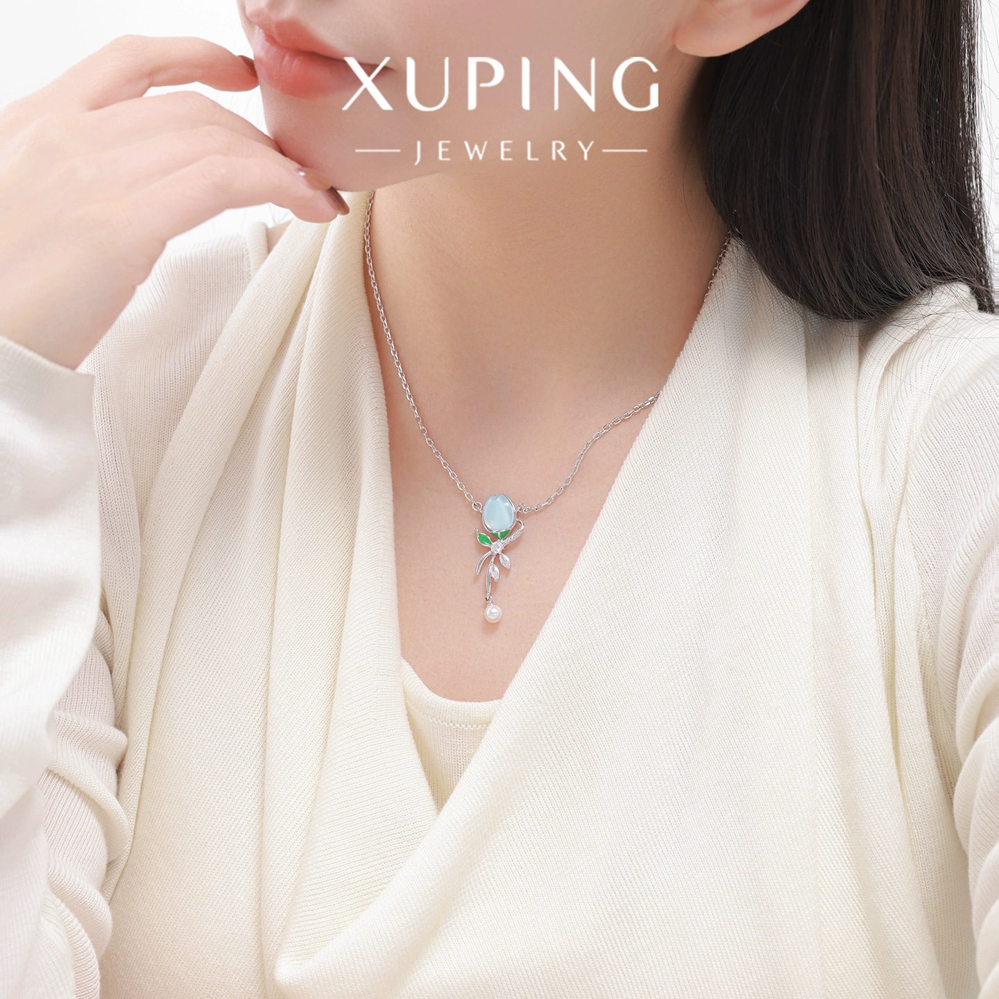 Xu Pingsen es suave y dulce viento moca piedra collar de tulipas temperamento popular fácil de poner diseño collar al por mayor image 3