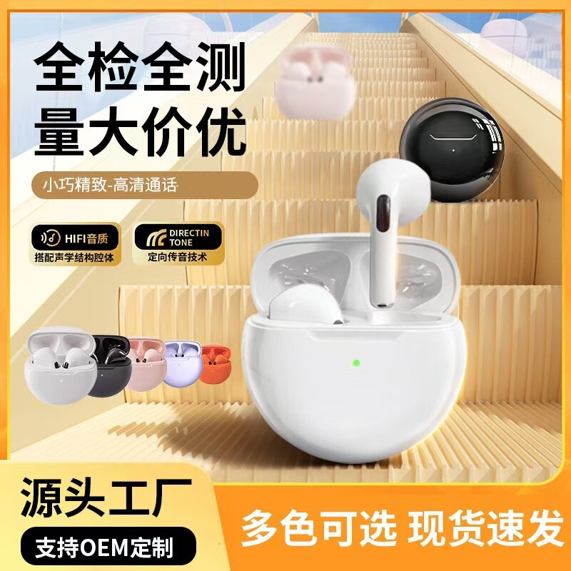 New Pro6 Bluetooth Headset Wireless Stereo Binaural TWS In-Ear Macaron J6 Six Generation Bluetooth Headset