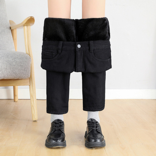 Women's Black Denim Spring and Autumn  New Model High-Waisted Slimming Winter Straight Leg Hemlock Turnip Father Daughter Pants