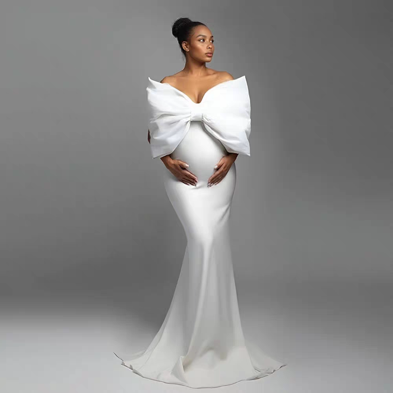 Cross-border sexy and unique solid color off-shoulder dress with butterfly-shaped decoration, spandex stretch slim-fit fishtail maternity dress for pregnant women Cross-border sexy and unique solid color off-shoulder dress with butterfly-shaped decoration, spandex stretch slim-fit fishtail maternity dress for pregnant women