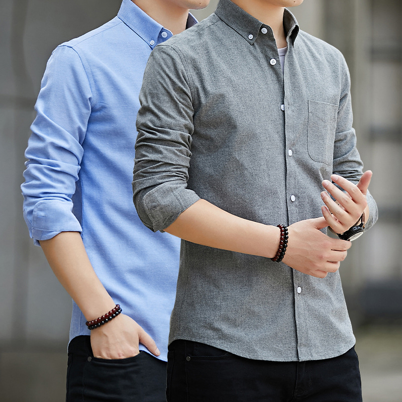 Autumn and Winter long-sleeved shirt men's slim-fit warm winter men's shirt Oxford fleece-lined thickened casual shirt