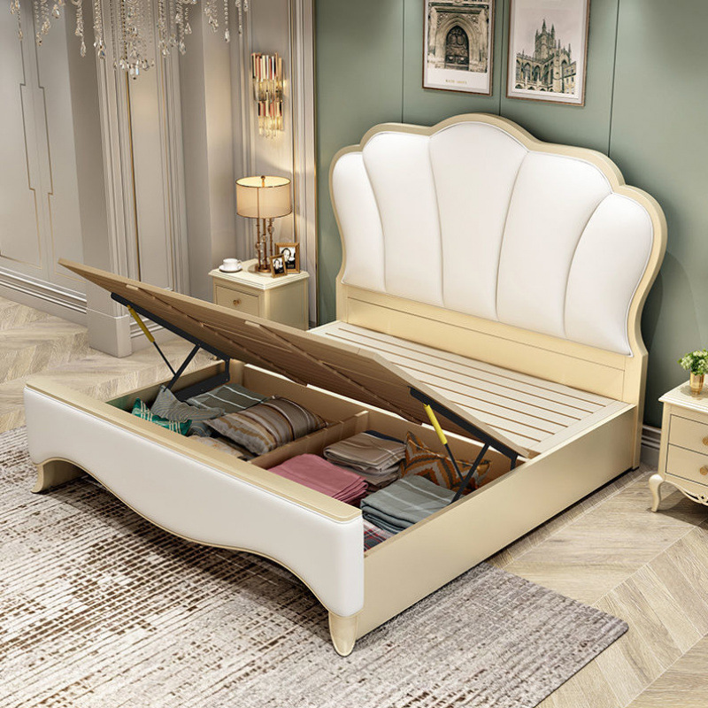 Cama de matrimonio francesa moderna y minimalista Cama de madera de lujo ligera americana Cama doble principal 1.8m 1.5m Cama princesa rosa
