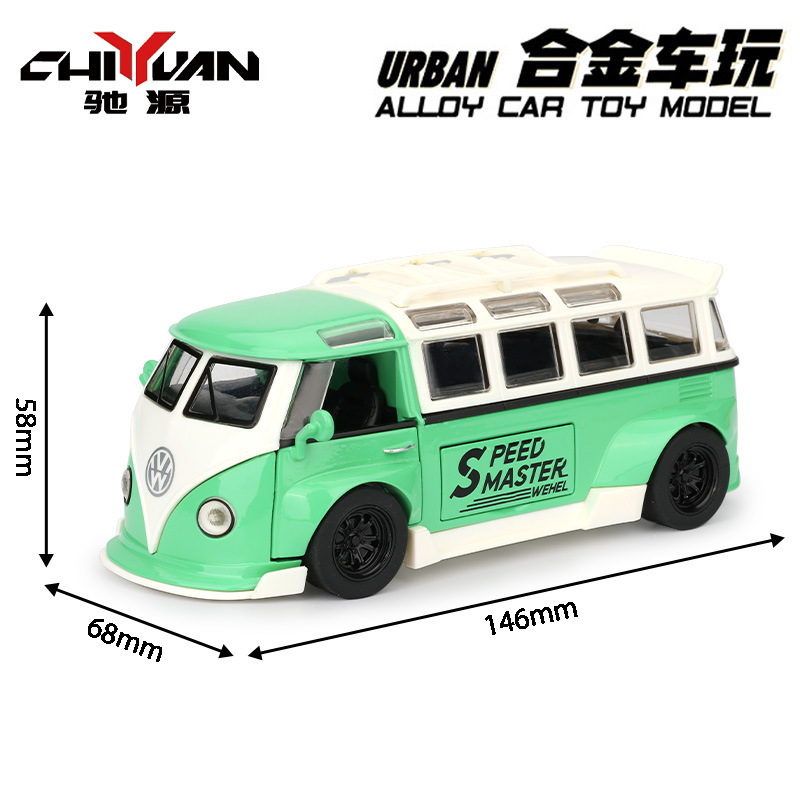Zhongyuan nuevo modelo de coche de aleación 1:32 Volkswagen Bus T1 coche con sonido y luz atrás coche de juguete modelo musical decoración