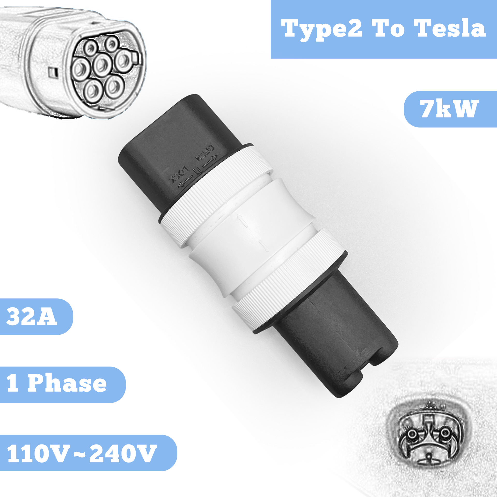 电动汽车充电转接头欧标转国美特斯拉NACSTeslaJ1772防护充电桩