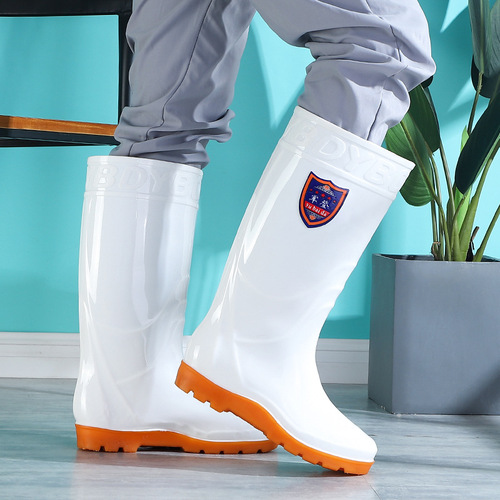 Military-grade labor protective rain boots for men, anti-slip high-tub rain boots, acid and alkali resistant, white, food and water shoes, agricultural work boots, construction site shoes