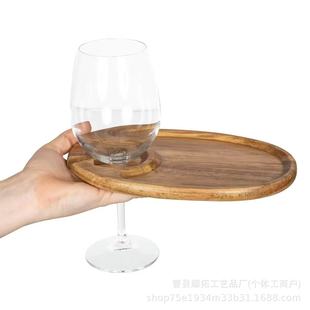 Acacia Wood with Wine Glass Holder Tray Wooden Kitchen Dining Tray Creative Wooden Bread Snack Decorative Tray