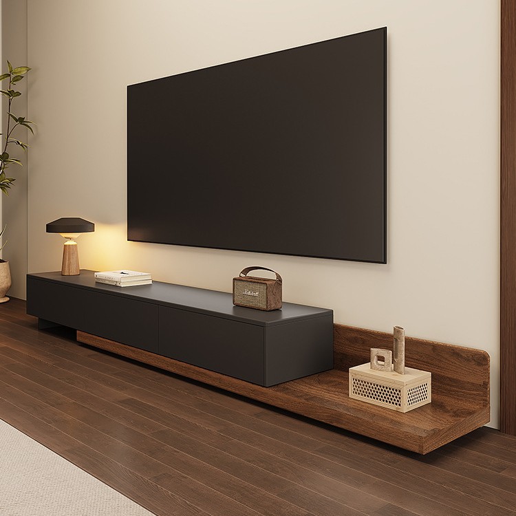 Solid Wood Tv Cabinet Living Room Coffee Table Combination Retractable Tv Cabinet Floor-Standing Home Use 2025 New Model Simple Small Apartment