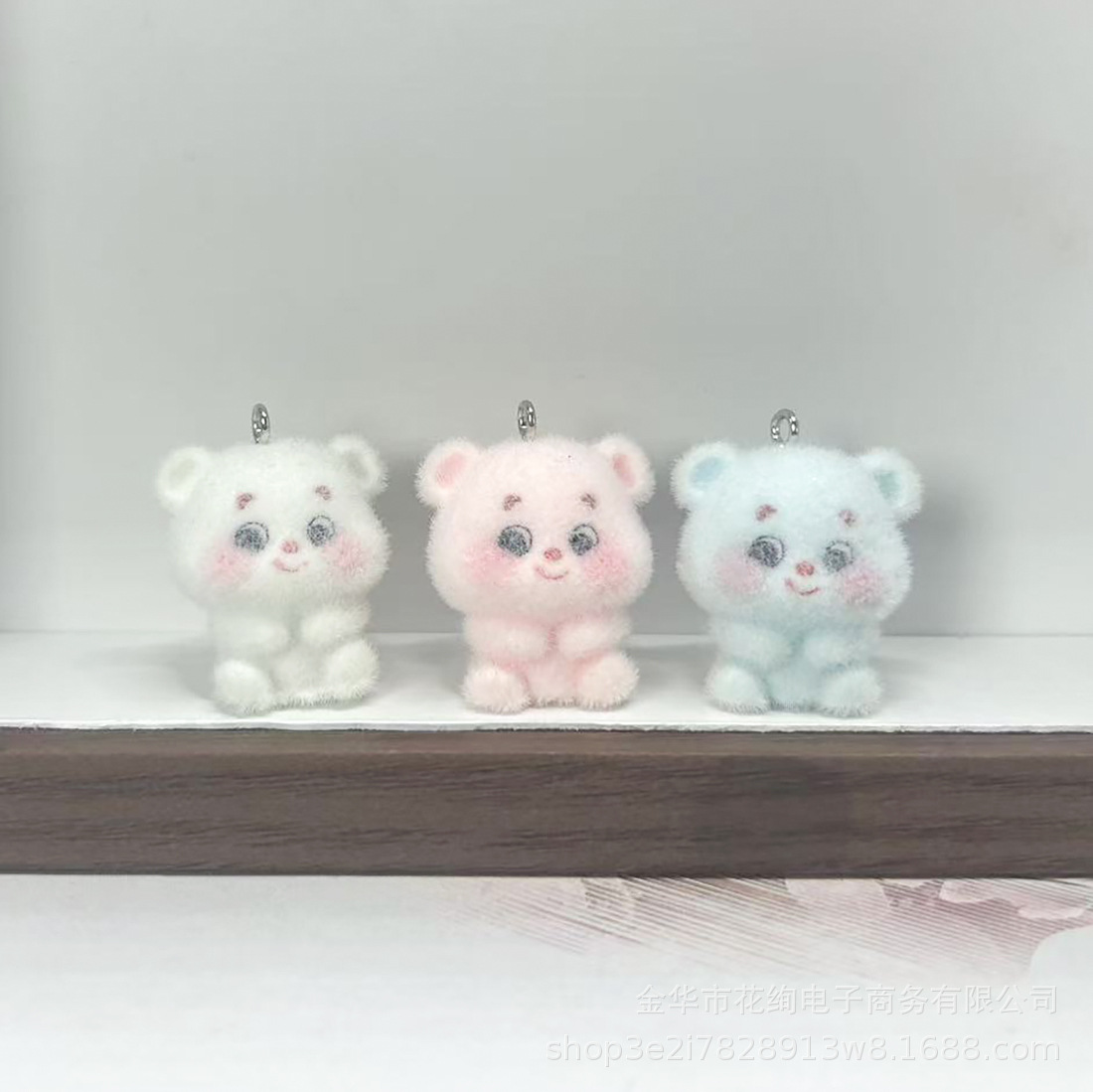 Ins New Cute Cartoon Doll Flocking Resin Artificial Stereo Bear Mobile Phone Keychain DIY Bag Pendant