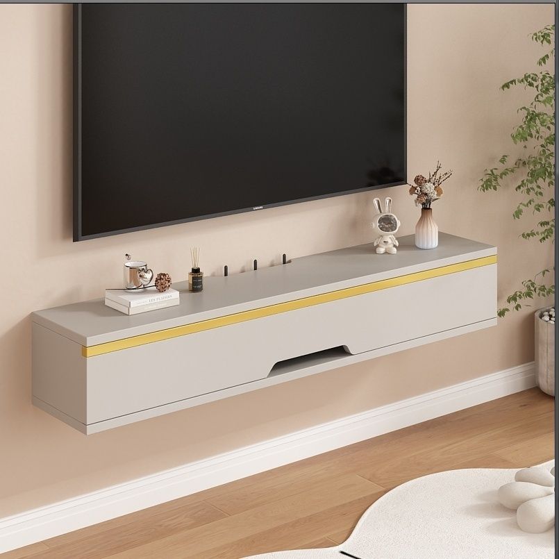 Light Luxury Solid Wood Wall-Mounted Tv Cabinet, Simple Small Apartment Living Room Set-Top Box Storage Rack, Bedroom Router Narrow Wall Cabinet