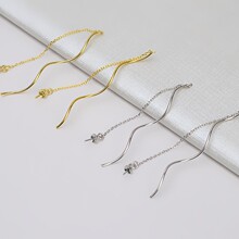 S925银长款流苏耳线女耳环珍珠饰品diy配件半成品手工材料个性929