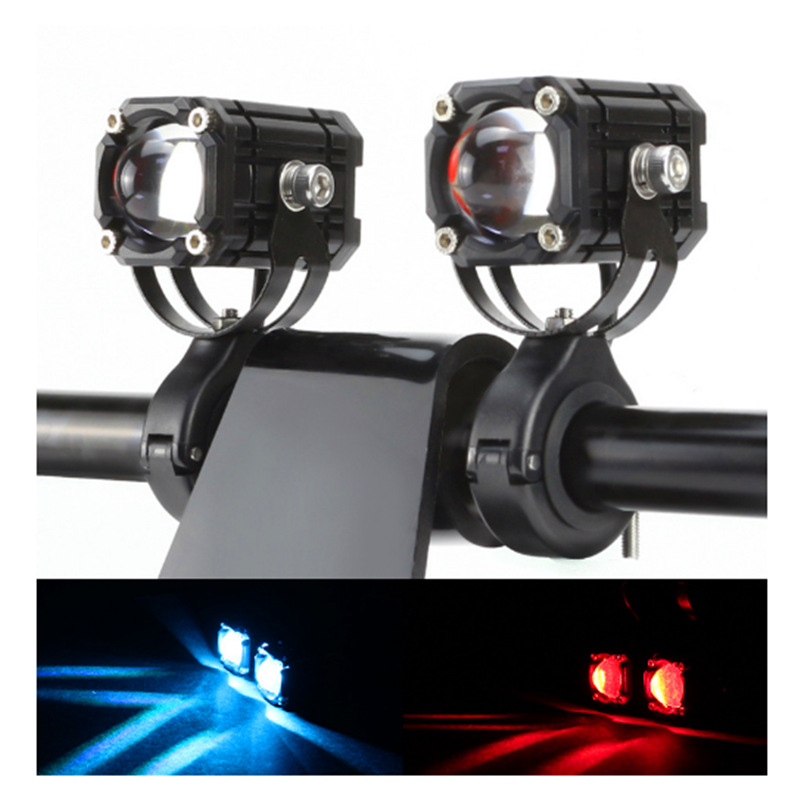 faro de motocicleta de alto alcance faro de motor eléctrico externo faro LED parpadeo de doble lente láser pequeño cañón de acero