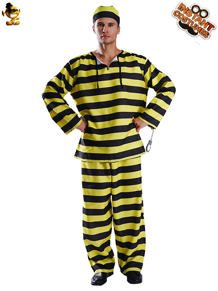 Nueva ropa de Halloween pareja más tamaño rayas prisionero papel juego traje etapa Cosplay traje image 3