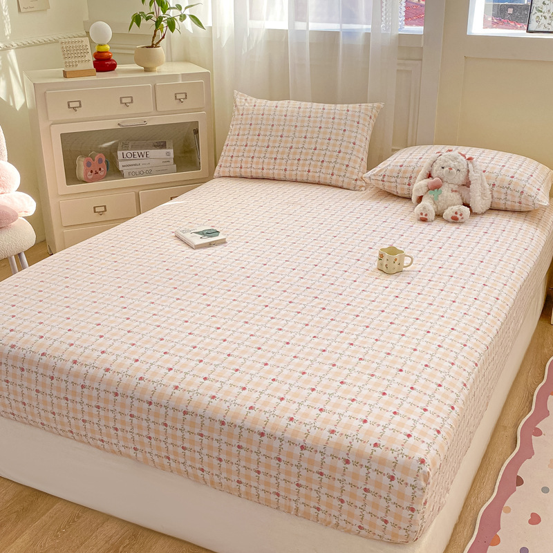 Class A Washed Cotton Single-Piece Bed Cover Bed Cover Single Double Student Dormitory Full-Pack Anti-Slip Fixed Mattress Three-Piece Set