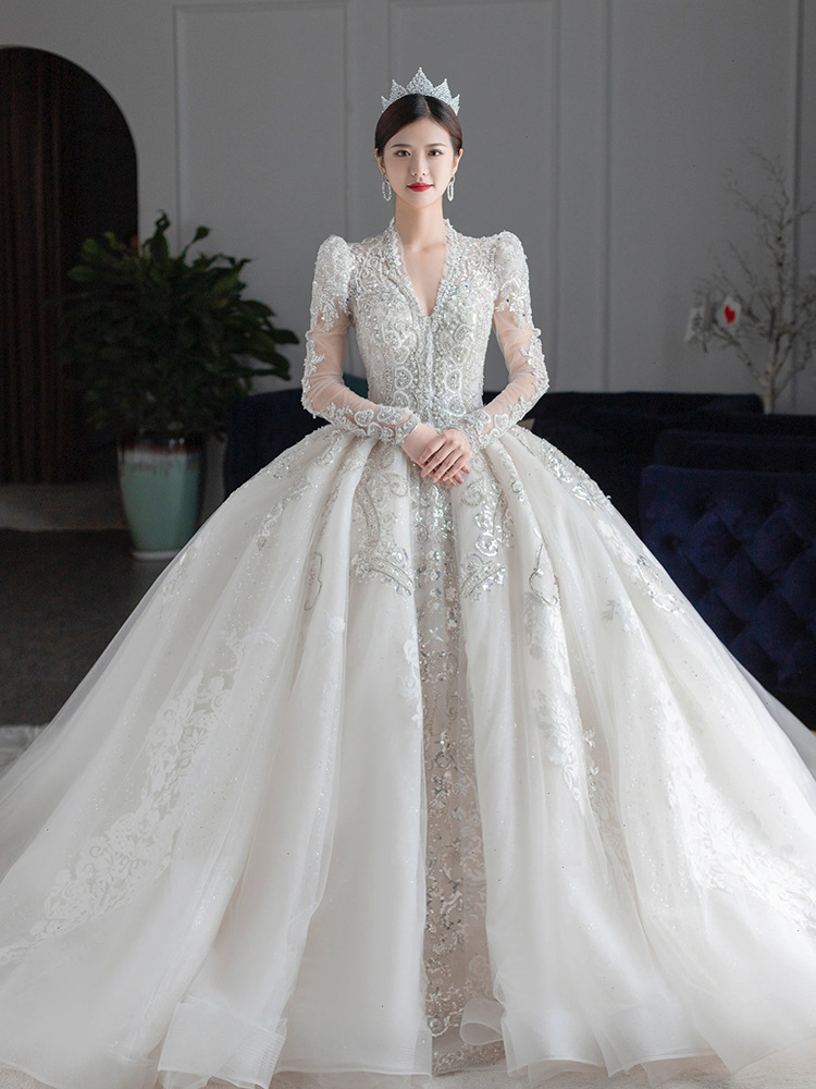 Vestido de novia 2025, nuevo estilo, vestido de novia principal, estilo palacio, sensación de alta gama, cola larga, cintura alta, talla grande para mujeres embarazadas D86. image 7