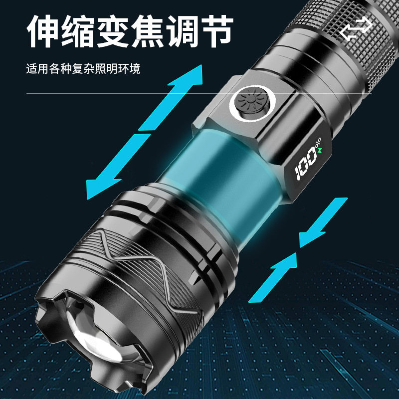 LCD pantalla digital linterna de aleación de aluminio telescópica zoom láser linterna de largo alcance brillante luz fuerte linterna portátil