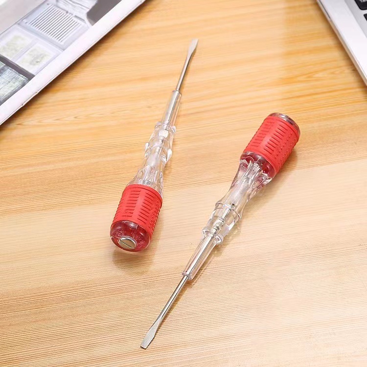双色包胶高透明一字钢刀高扭力电工专用测电笔