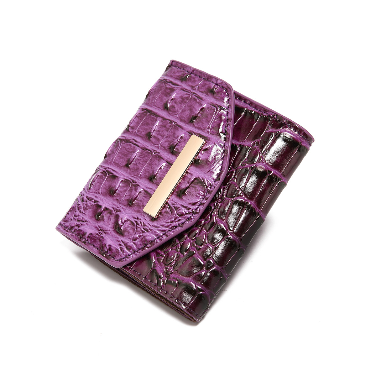 Retro multicolor dreifach gefaltete Damen Geldbörse Clutch Krokodil Muster Brahman_voghion.com