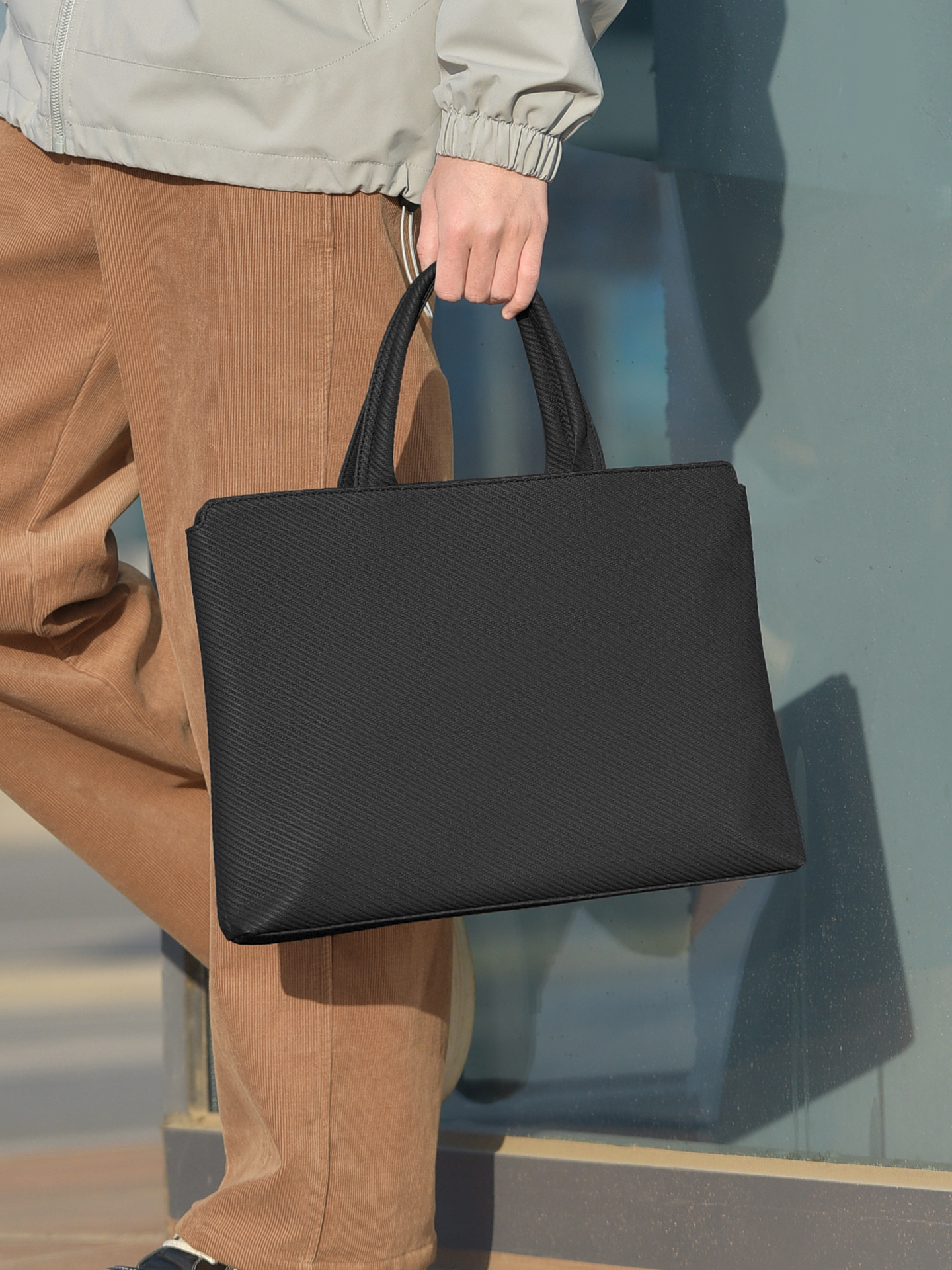 Men's Woven Pattern Briefcase, Men's Casual Business Bag, Large Capacity Computer Bag, Conference Document Bag