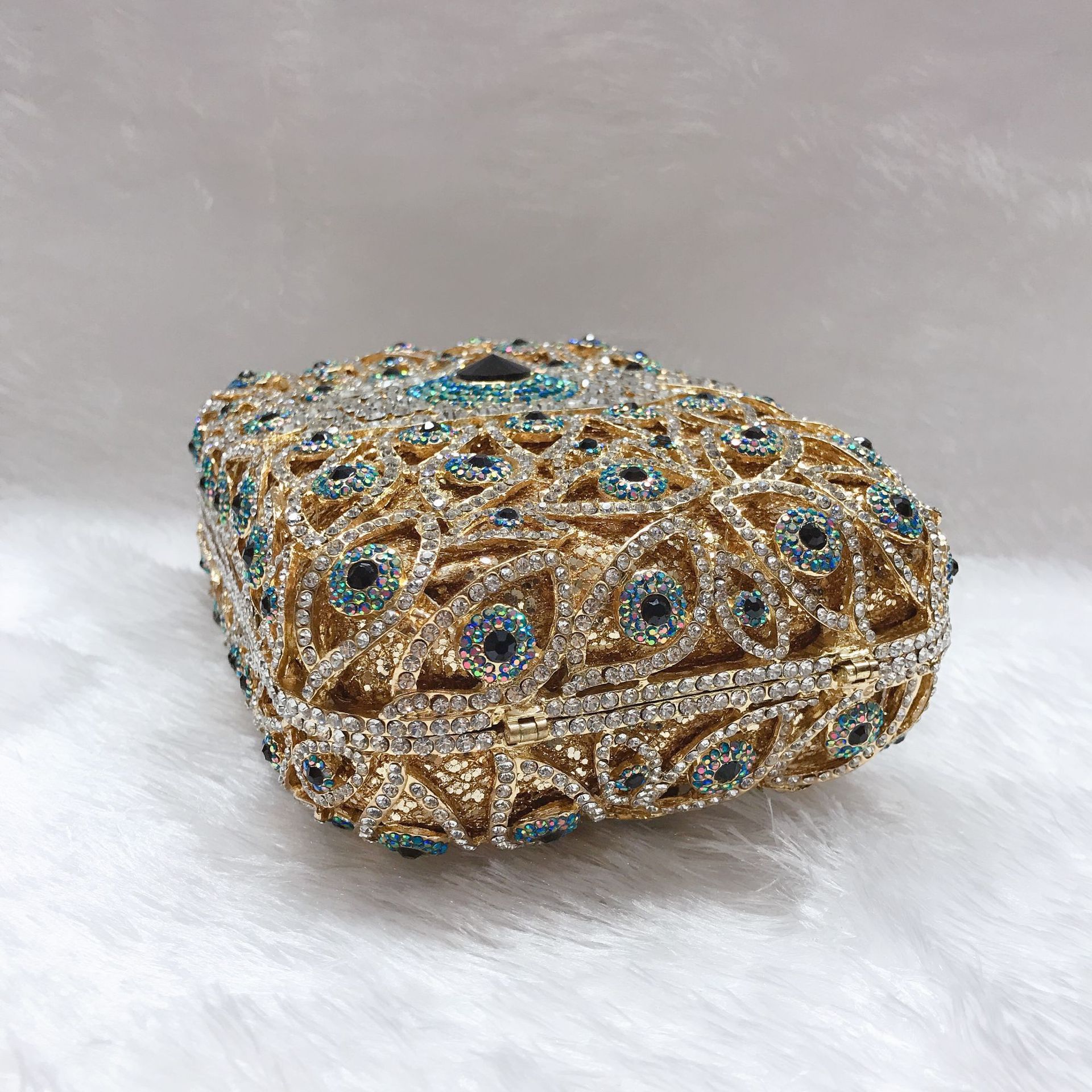 Crystal clutch ojos diamantes bolsa de cena vestido de cristal bolsa de metal de diamantes llenos bolsa de mano vertical
