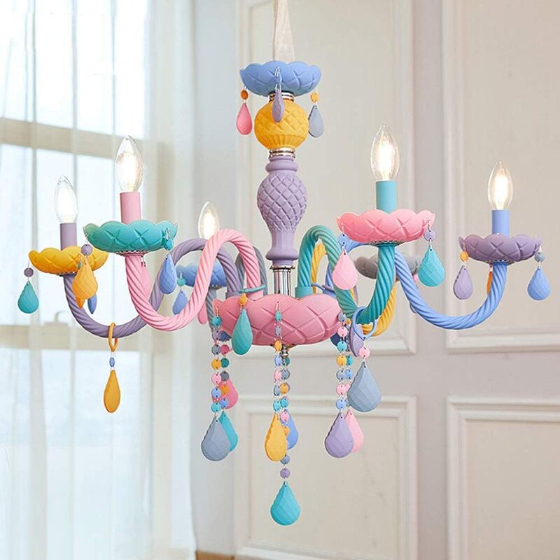 Restaurant Crystal Chandelier European-style Home Decoration Rainbow Girl Princess Children's Room Bedroom Macaron Creative European-style Chandelier