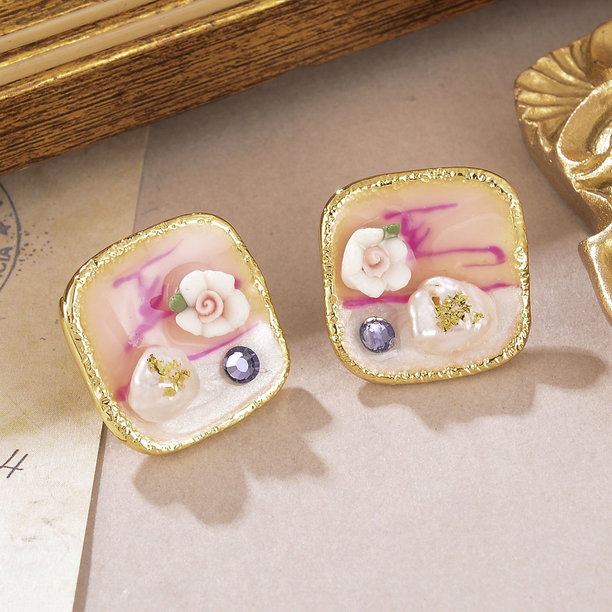 1 Par Retro Flor Enchapado Metal Pendientes De Gota Pendientes display picture 6