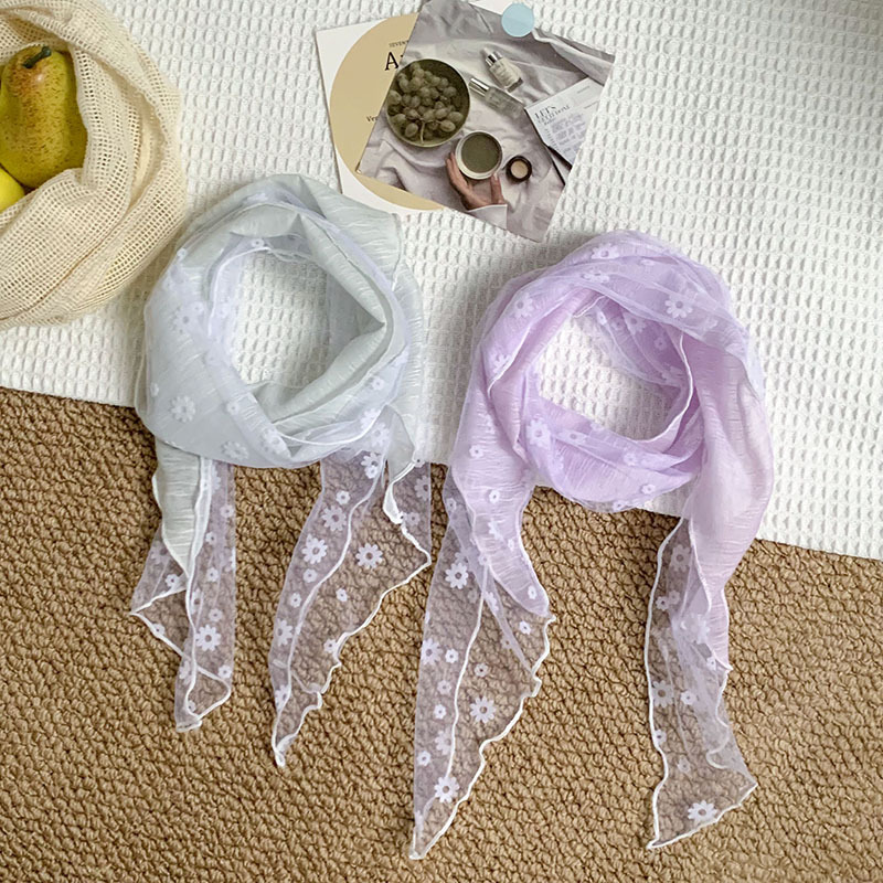 Pañuelo femenino estilo pastoral bufanda de cuello de todo fósforo costura bufanda de seda de encaje floral bufanda triangular de sentido avanzado cintura