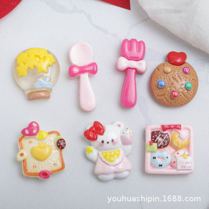 Cartoon Cream Glue Accessories for Kitten Afternoon Tea, Creative Resin Shoe Charms, DIY Jewelry Hair Clips