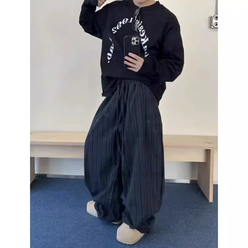 Black retro casual trousers, American style, oversize