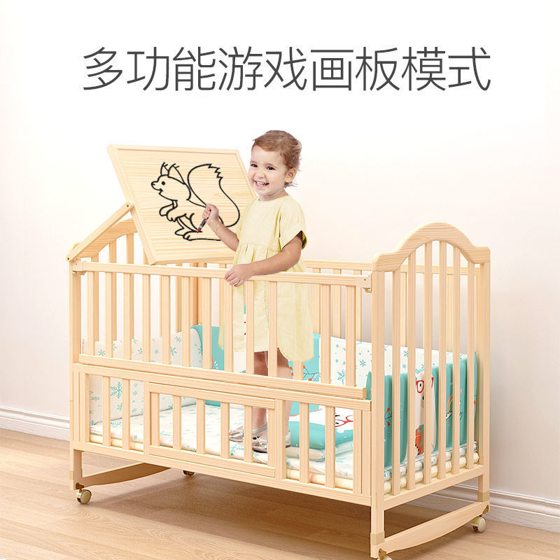 Cama de bebé, cama de madera maciza sin pintura, cama de cuna multifuncional, cama de bebé recién nacido, cama de bebé móvil image 6