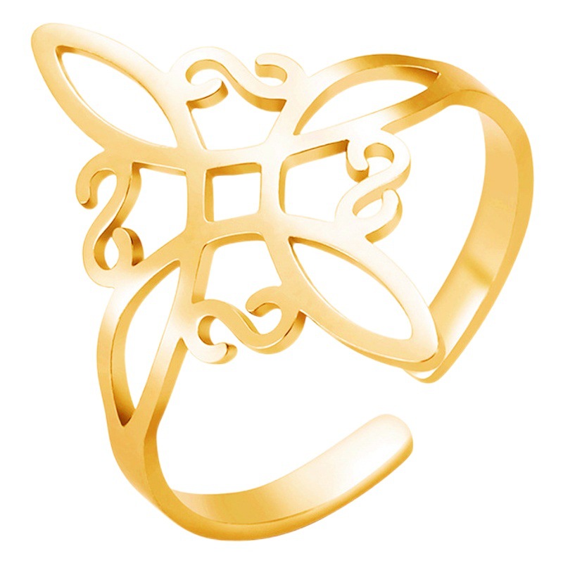 Anillo abierto de acero inoxidable de las mujeres Anillo abierto de nudo celta cuadrado de acero de titanio de comercio electrónico transfronterizo europeo y americano