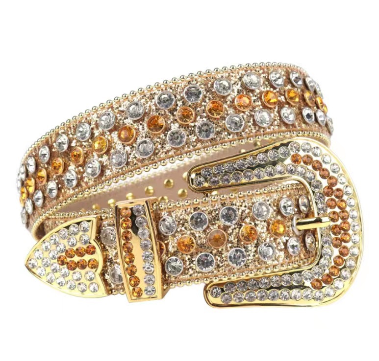 Cinturón de las mujeres remache aleación rhinestone diamante pin hebilla conjunto de tres piezas punk estilo europeo y americano hip hop moda caliente al por mayor