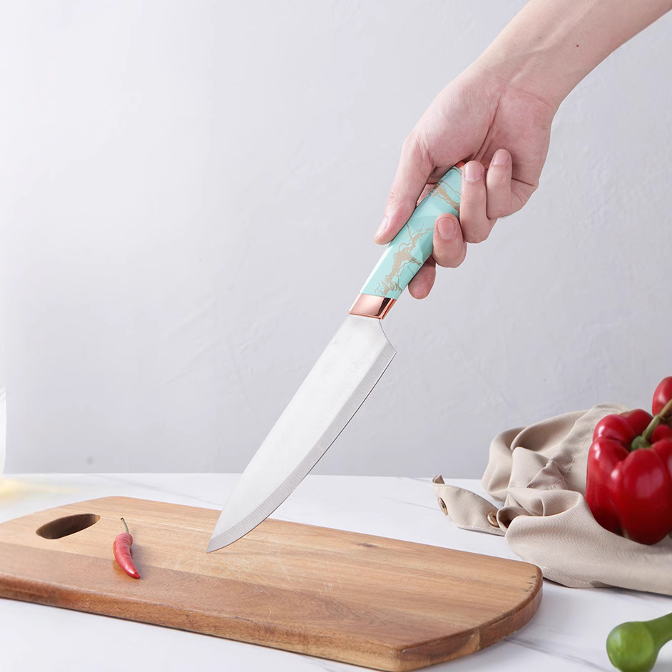 Cuchillo de acero inoxidable conjunto de cuchillo de cabeza galvanizado doble cuchillo de base de cuchillo gradiente cuchillo de cocina set de siete piezas cuchillo de cocina teñido gradiente doméstico