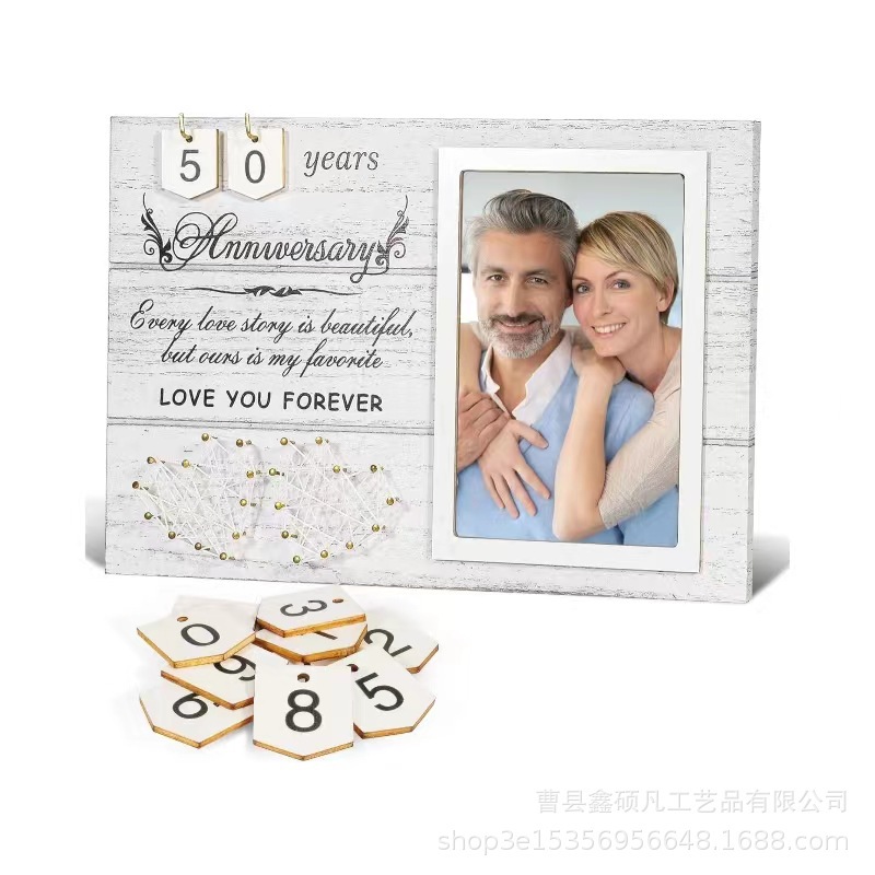 Marco de fotos de aniversario de boda de madera transfronteriza, decoración, marco de fotos de aniversario, mesa creativa de madera para colgar