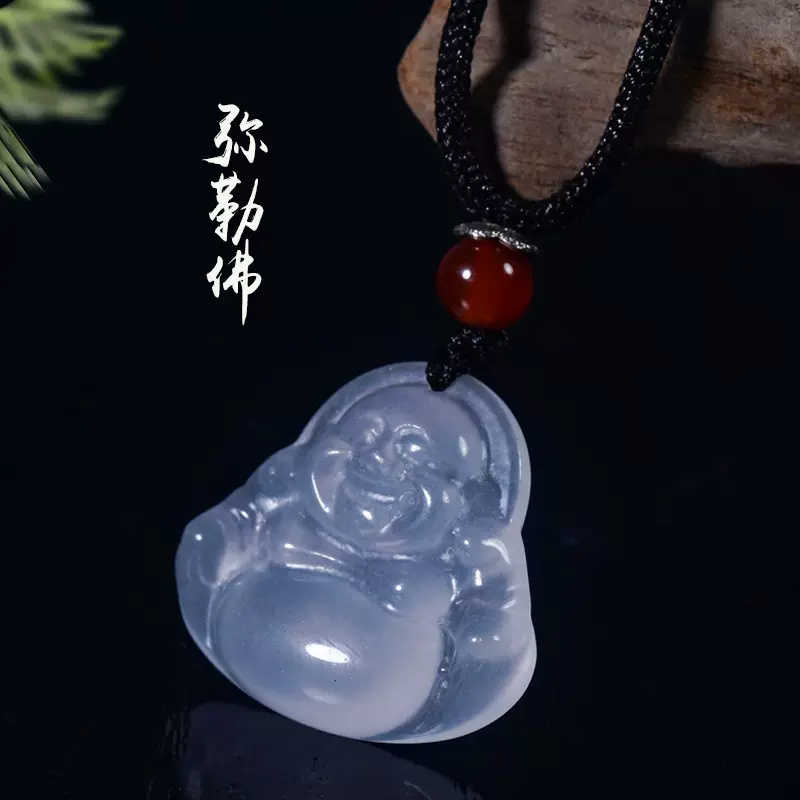 厂家天然高冰新疆白玉弥勒佛玛瑙玉髓项链佛公饰挂件吊坠冰种玉佛