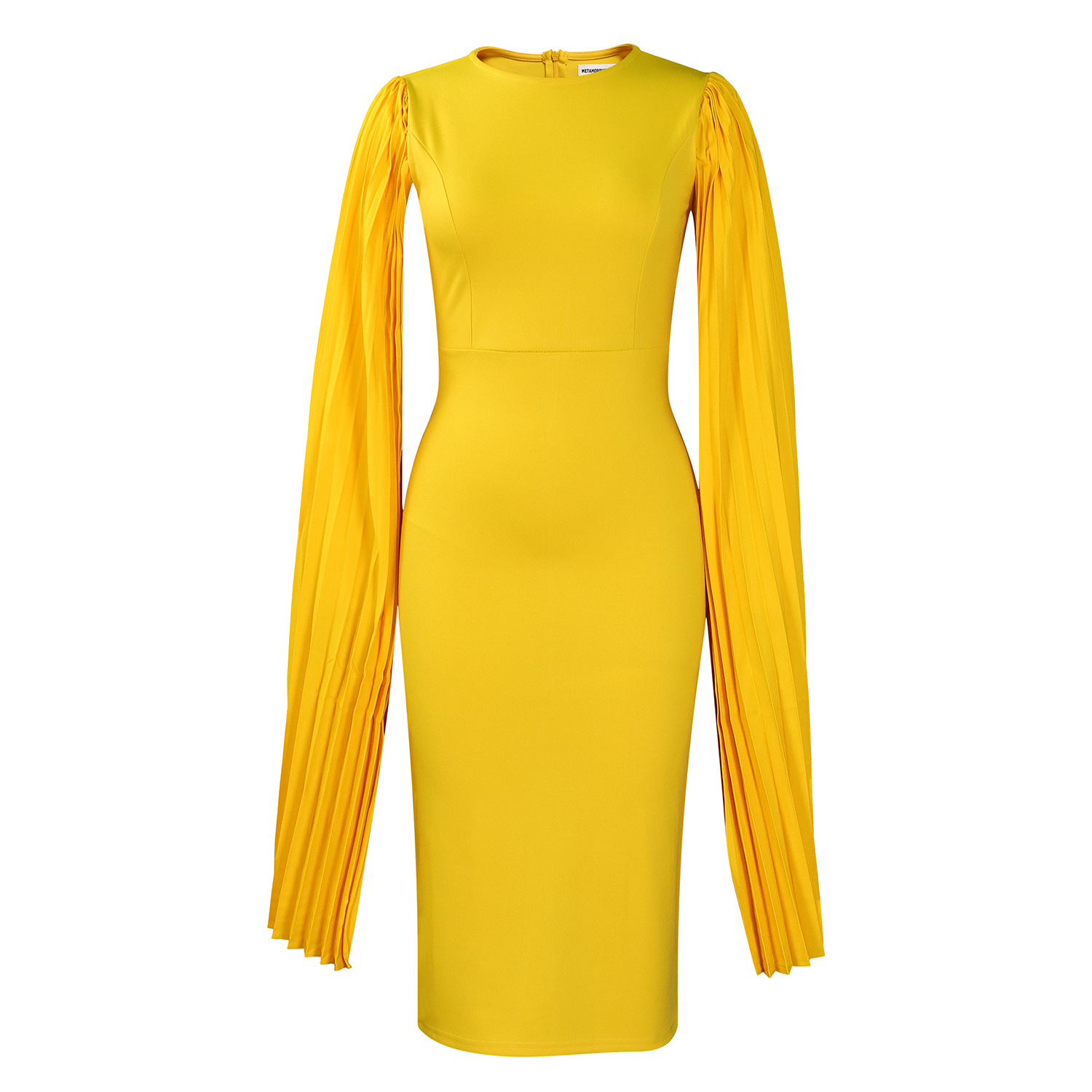 Elegant Womens Evening Dress Solid Color Round Neck Pleated Cape Design Perfect for Parties and Formal Events