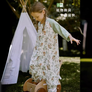 Summer Antibacterial Bamboo Cotton Gauze Belly Protection Seven-point Sleeve Front Four Rear Two Children Baby Baby Air-conditioned Room Leg Sleeping Bag