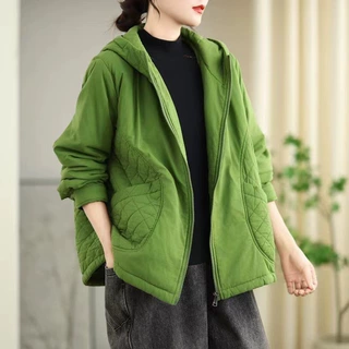 菱格连帽夹棉棉服棉衣女宽松大码设计感冬装小众复古休闲长袖外套