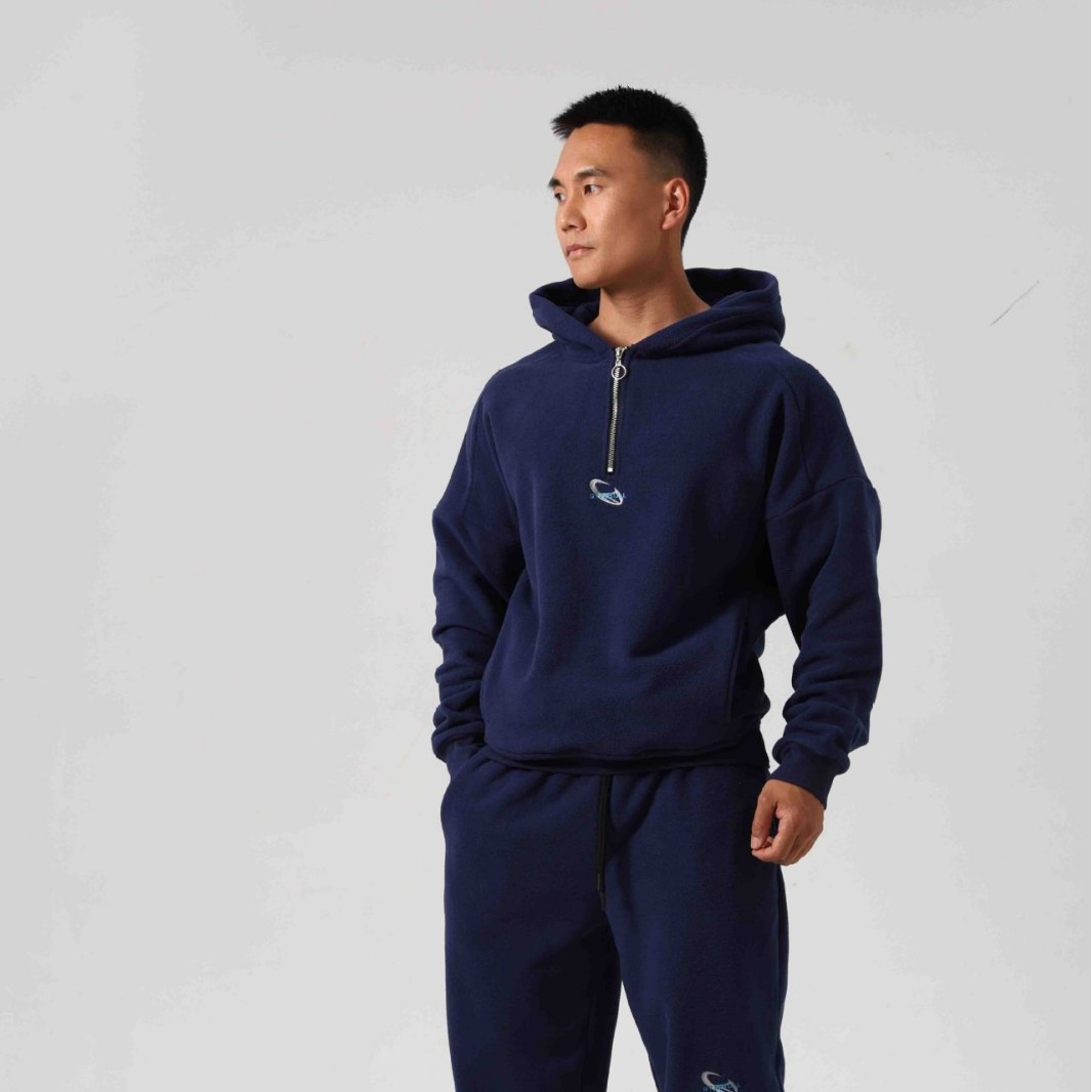 300g Embroidered Sports Double-Sided Polar Fleece Hooded Sweatshirt for Men in Autumn and Winter Fleece-Lined and Thickeneded Fitness Sportswear